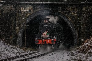 44871 bursts out of Mytholmes Tunnel on the Keighley and Worth Valley Railway