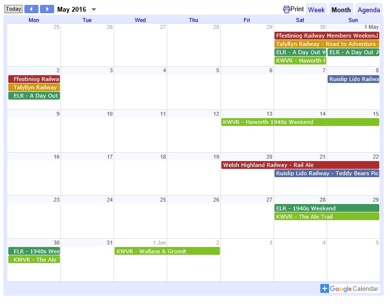 RailAdvent Special Events Calendar