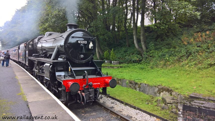 No. 45212 arrives at Ingrow West on the Keighley & Worth Valley Railway at the Autumn Steam Gala