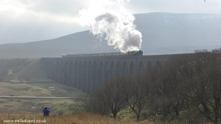 No. 60163 Tornado steams over Ribblehead Viaduct on the Settle and Carlisle Railway