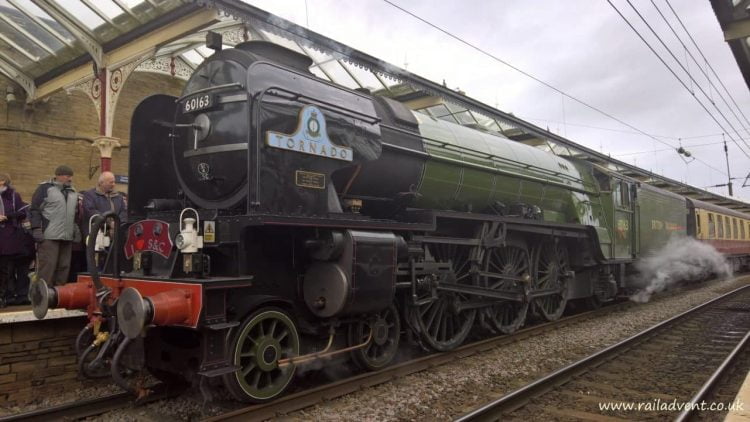 A1 No. 60163 Tornado stands at Skipton ready to depart for Appleby // Credit: RailAdvent