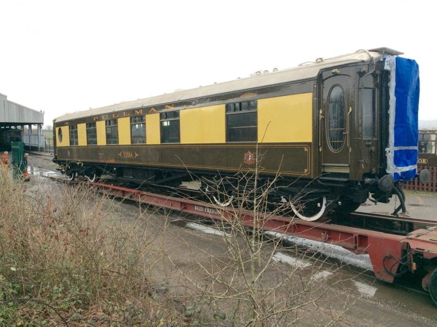 Pullman Coach Lydia arrives at the West Somerset Railway