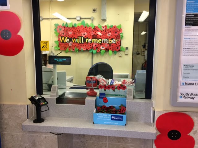 Station decorated with poppies