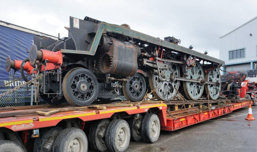 34028 Eddystone's Chassis, awaiting to be unloaded from the lorry // Credit Southern Locomotive Ltd