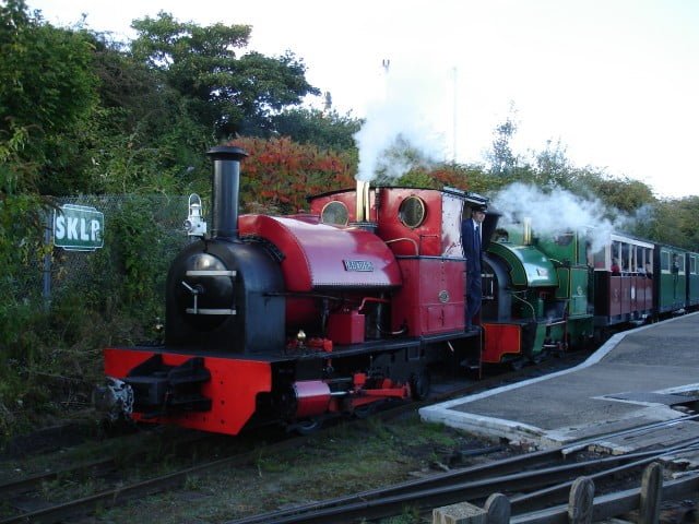 Leader and Melior prepare to double head the last train of the day on the Sittingbourne & Kemsley Light Railway