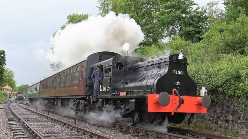 Steam locomotive No. 7109 at the Somerset and dorset joint railway