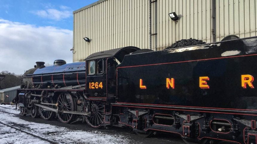 No. 1264 in its new livery outside Grosmont MPD