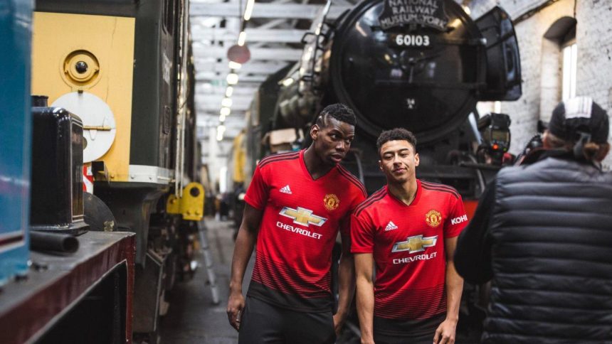 Manchester United players Paul Pogba and Jesse Lingard at the East Lancashire Railway