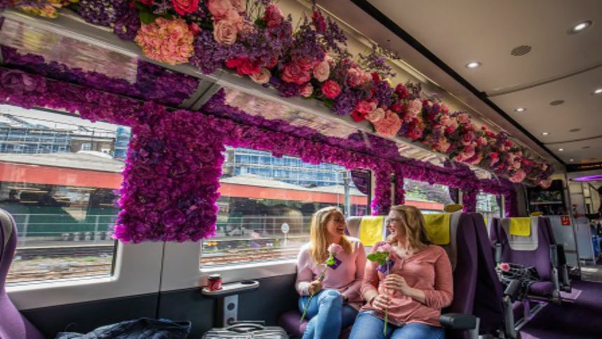 Flower display on board Heathrow Express