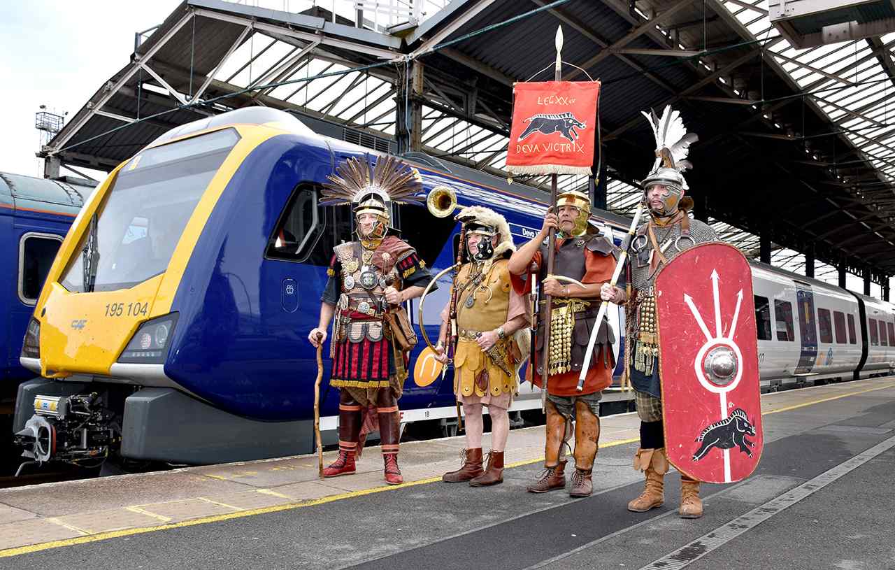 The Romans of Deva Victrix welcome the Northern train of the same name to Chester station