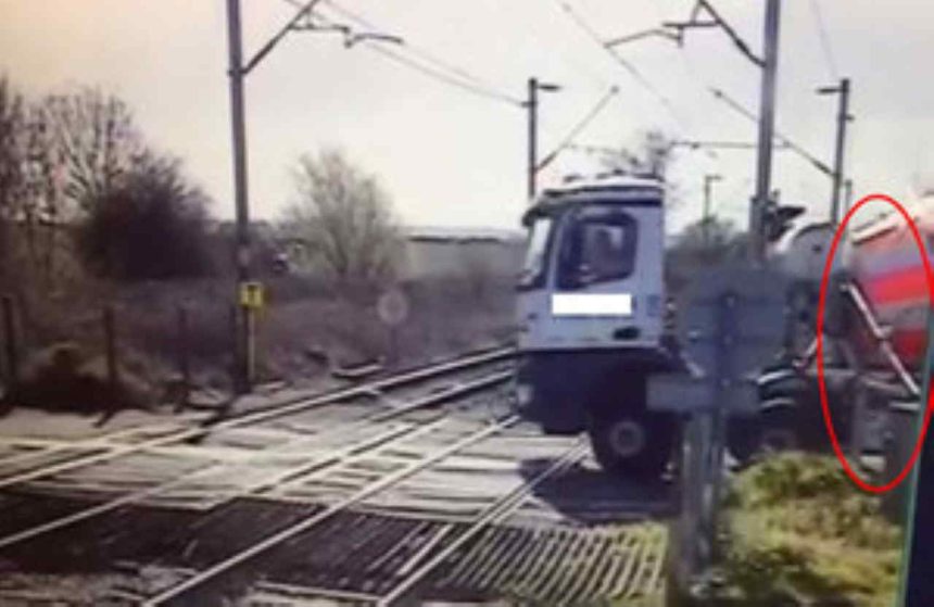 near-miss between c2c train and lorry at Essex level crossing