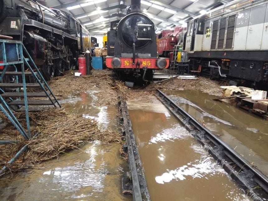 Storm Ciara Flood damage inside Haworth locomotive shed
