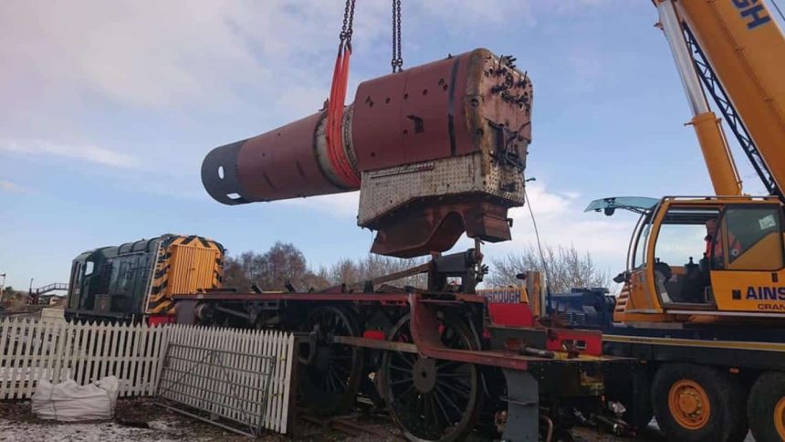 Lifting 5025's Boiler into Frame // Credit The Watkinson Trust