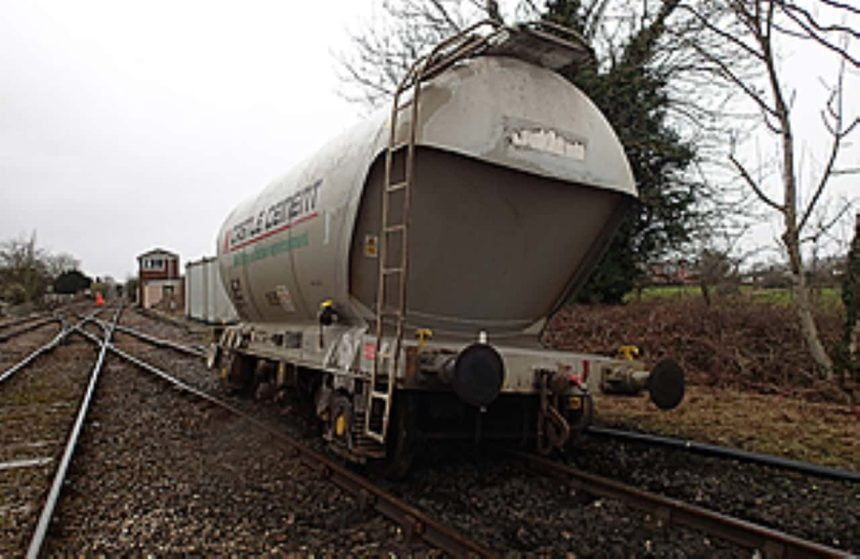 Derailed railway wagon at Horrocksford Junction near Clitheroe