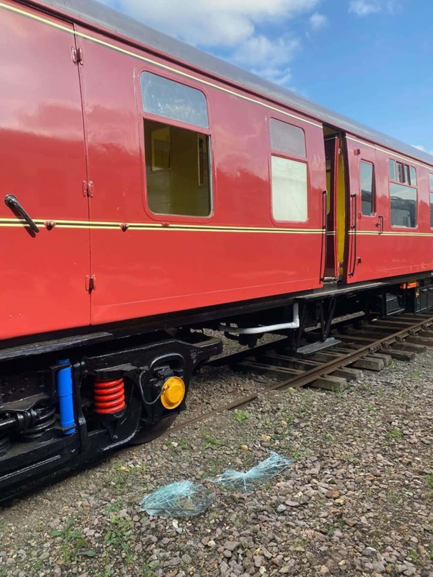 Mid Norfolk Railway vandalism Damaged Coach // Credit MNR