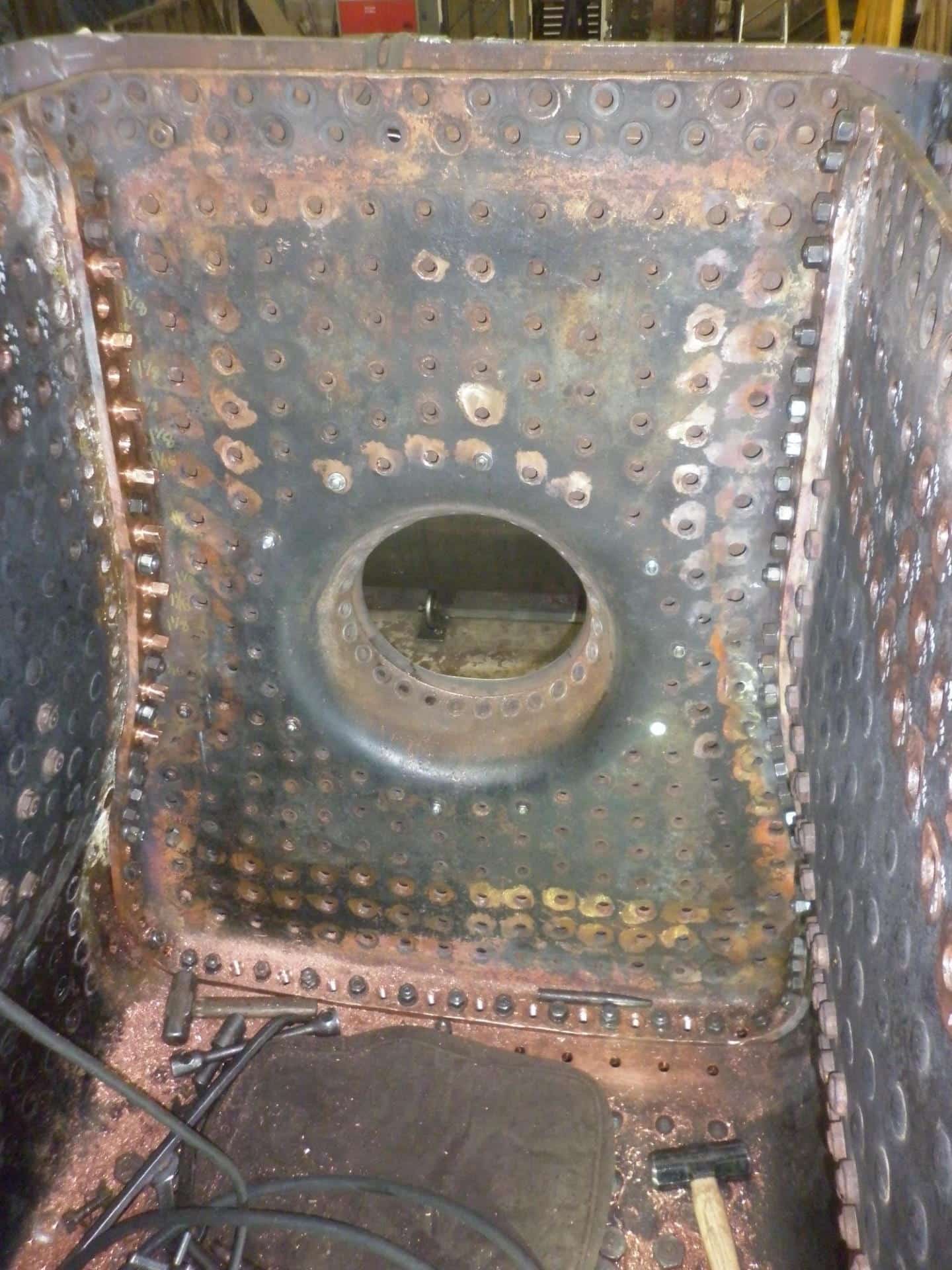 Steam Locomotive 13268 Photo showing Internal View of Inside Copper Firebox Door Plate // Credit SMF