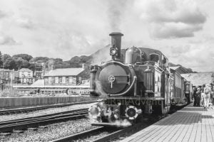 Merddin Emrys prepares to depart Porthmadog - Ffestiniog Railway