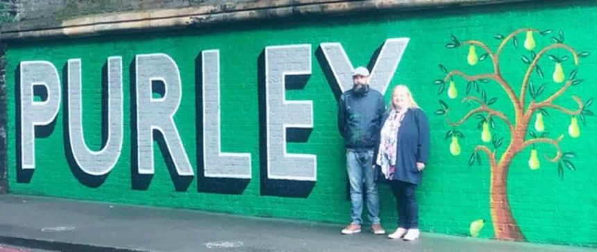 Mural Purley sign with pear tree