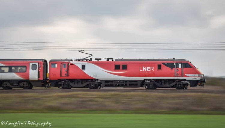 LNER Class 91 heading away from London