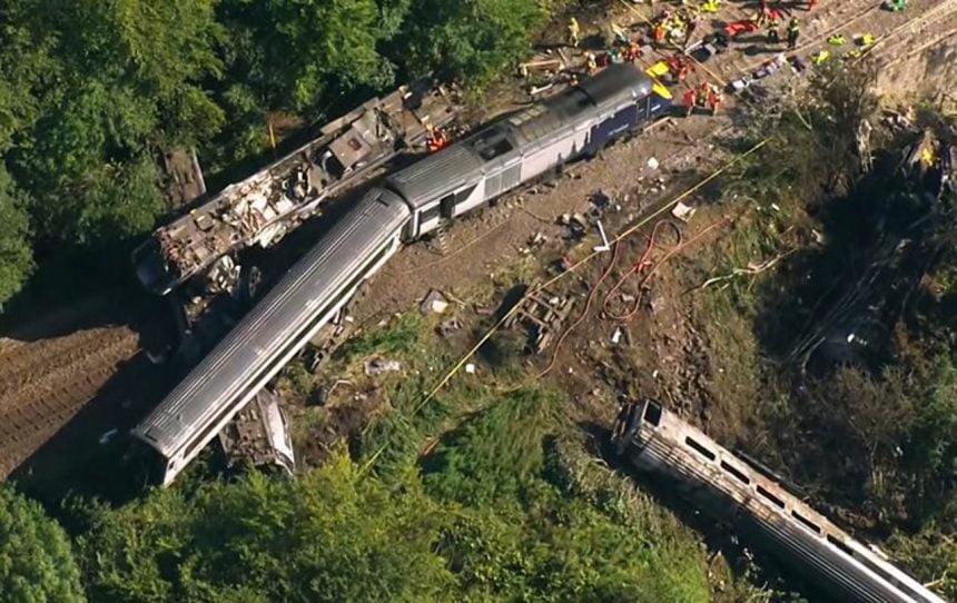 Stonehaven train crash from the air