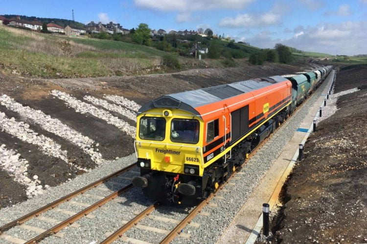 Freightliner Class 66 locomotive with Tarmac train at Buxton