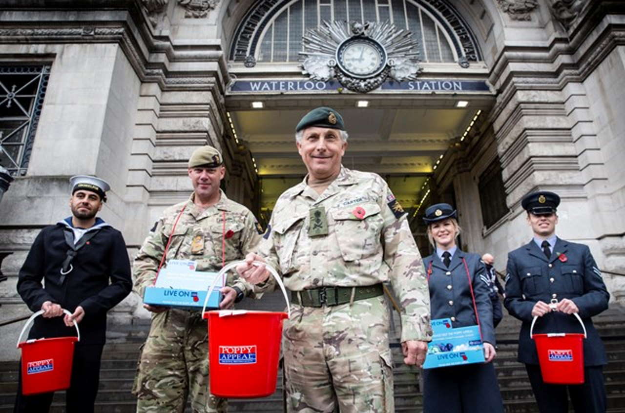 London Poppy Day with Armed Forces at London Waterloo Railway Station