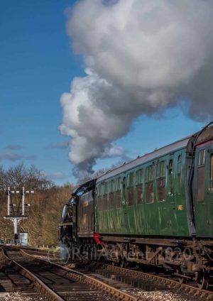 847 departs Sheffield Park on the Bluebell Railway