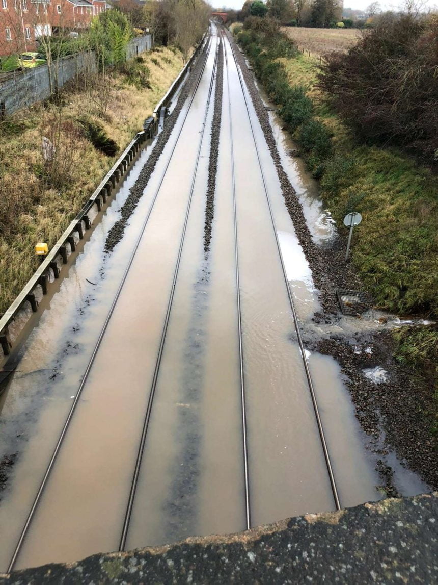 Midland Mainline Railway flooding in Draycott 2019