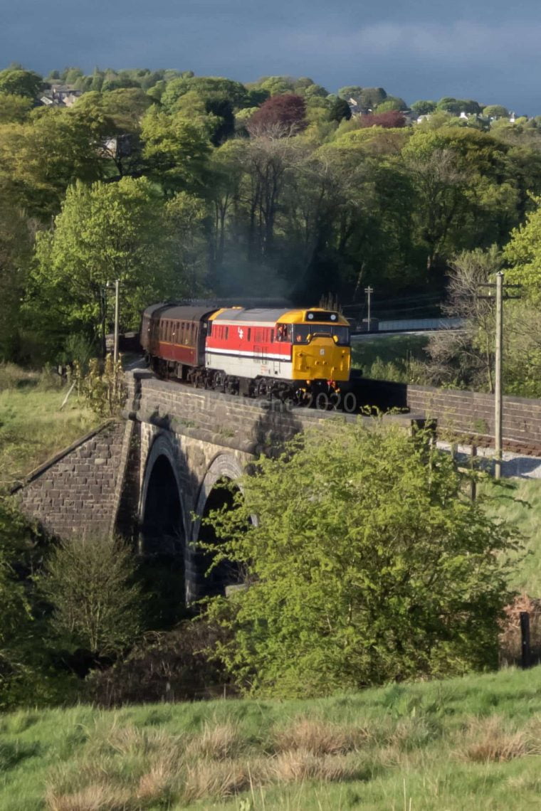 31163 leaves Oakworth on the Keighley and Worth Valley Railway