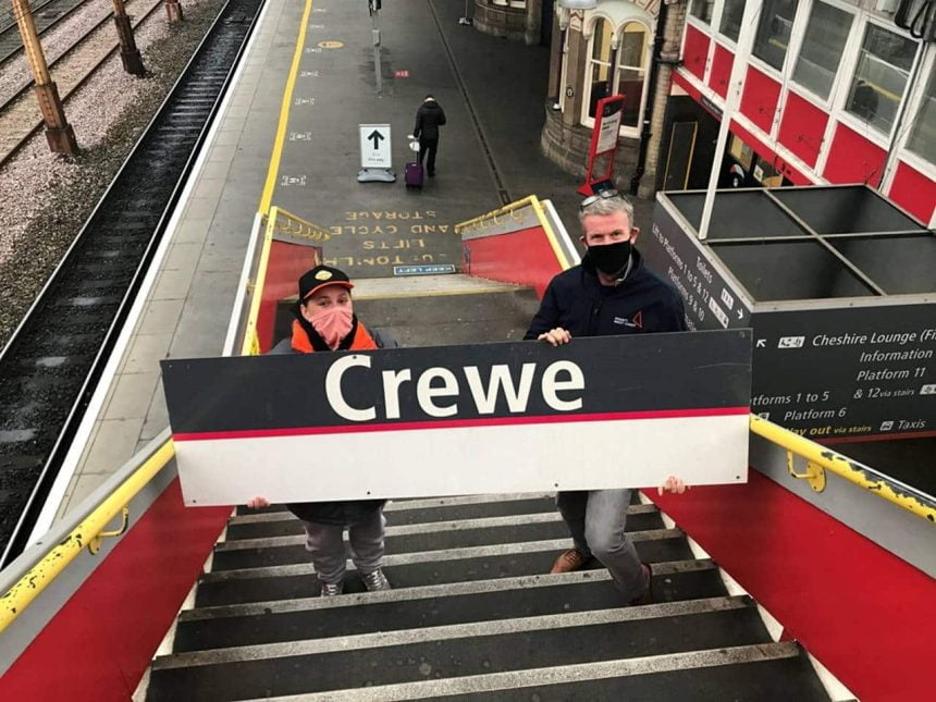 Winner of Crewe railway sign auction
