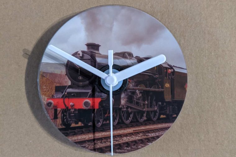 CD Clock featuring steam locomotive 45596 Bahamas on the Keighley and Worth Valley Railway