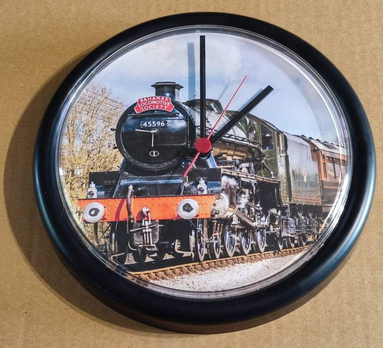 Clock featuring steam locomotive 45596 Bahamas