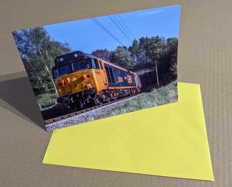 Greetings card with 50007 on the Keighley and Worth Valley Railway