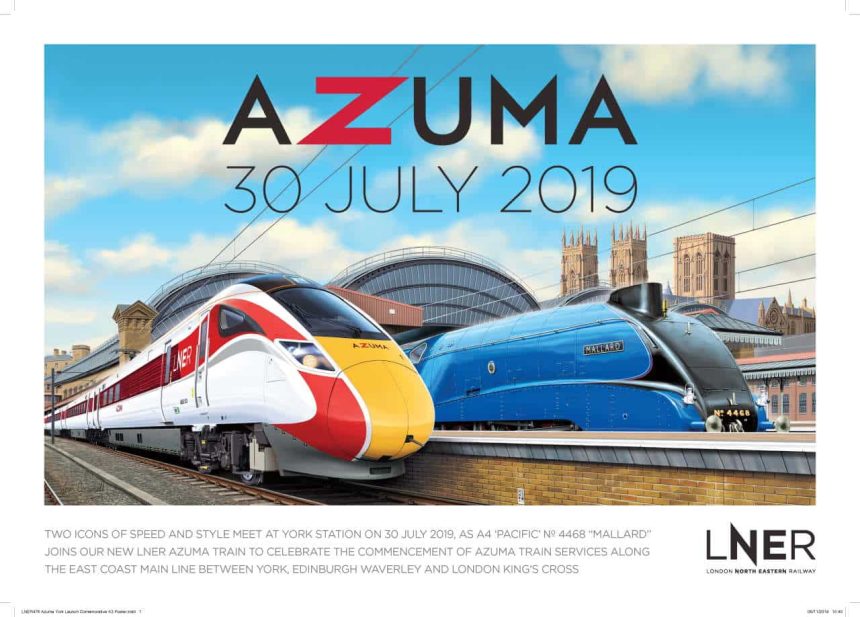 New Azuma poster featuring Mallard steam locomotive