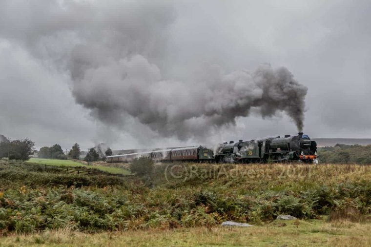 926 Repton & 825 head away from Goathland, North Yorkshire Moors Railway