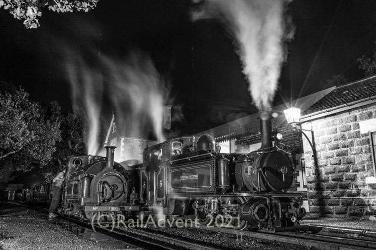 Palmerston and Merddin Emrys stand at Minffordd, Ffestiniog Railway