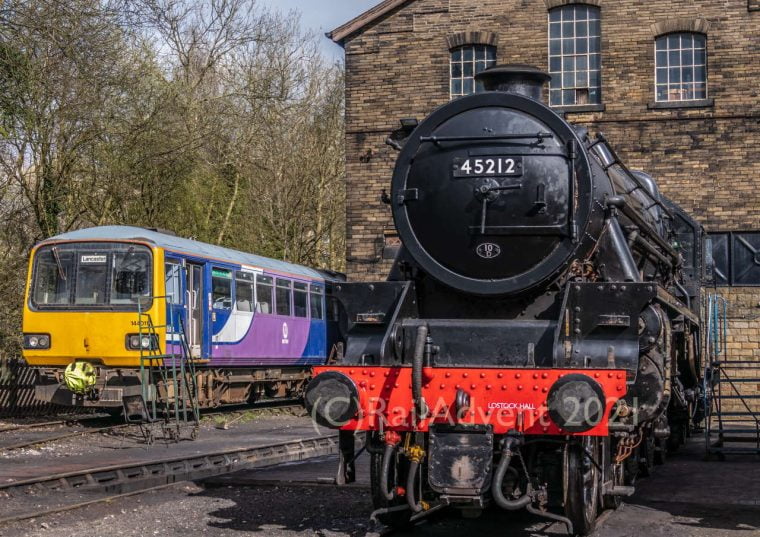 LMS Black 5 45212 and Pacer 144011 at Haworth MPD