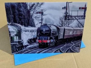 Greetings card featuring steam locomotive 60163 Tornado on the Severn Valley Railway