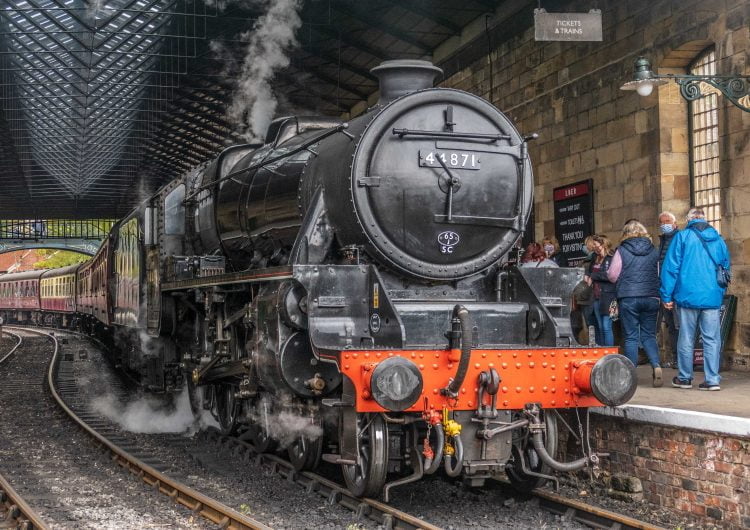 44871 stands at Pickering on the North Yorkshire Moors Railway