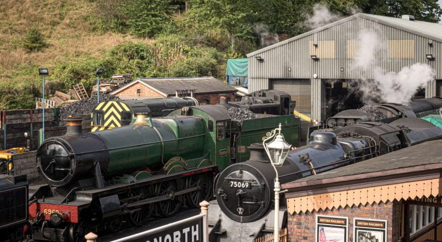 Steam locomotives in front of the loco works
