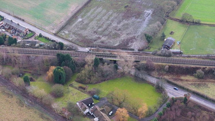 Aerial shot of South Lane bridge in Warrington