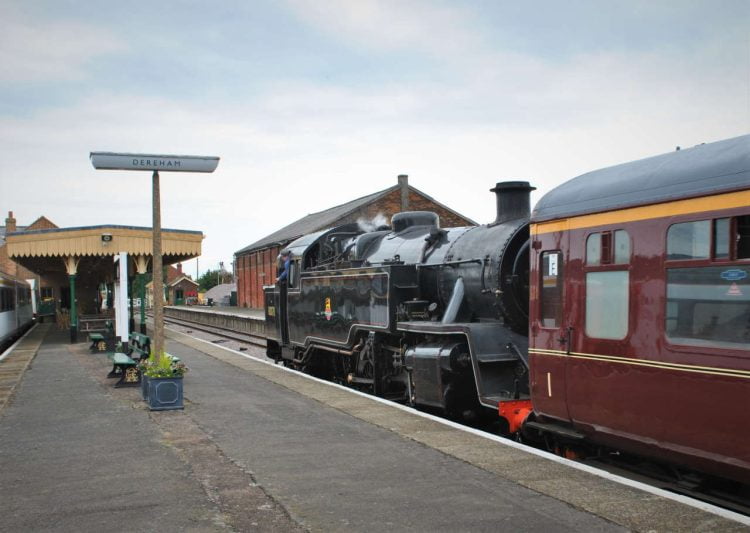 Mid Norfolk Railway Heritage Steam Train arrives at Dereham Station (002)