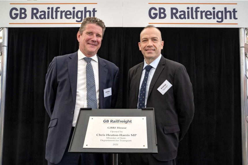 (LtR) John Smith, CEO of GB Railfreight and Chris Heaton-Harris MP, Minister of State for Transport