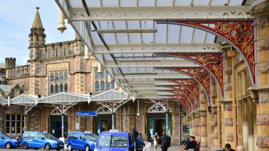 Bristol Temple Meads forecourt canopies newly painted