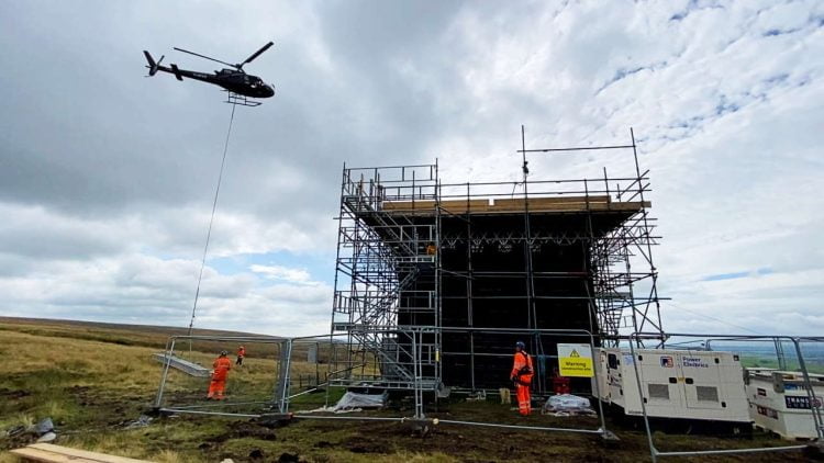 Wide shot of Cowburn Tunnel helicopter airlift