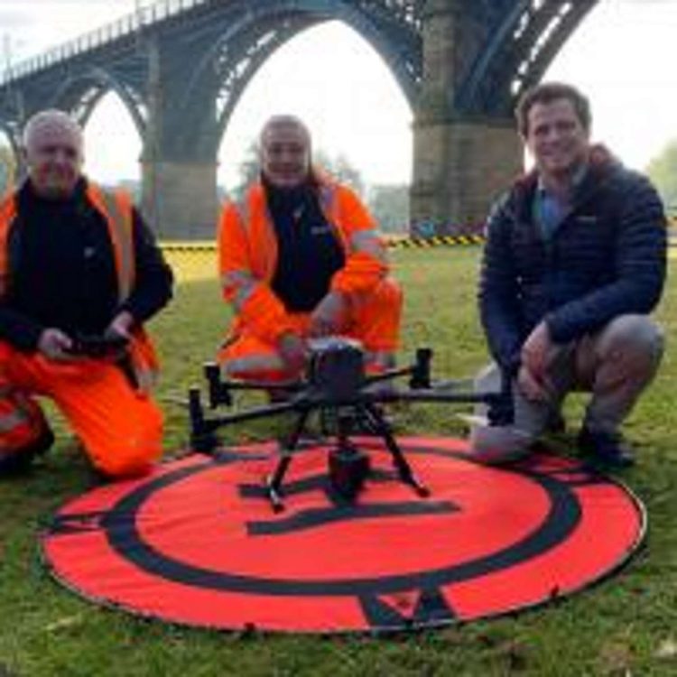 Nexus engineers on the Tyne & Wear Metro with the drone at Howdon viaduct in North Tyneside