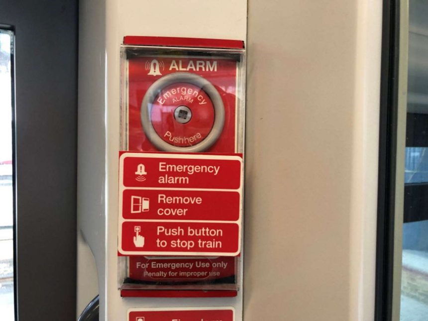 An emergency alarm on a Greater Anglia train.