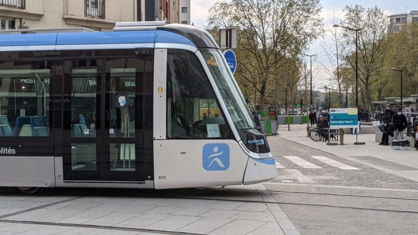 Citadis X05 Alstom tramway in commercial service in Vitry-Sur-Seine, France