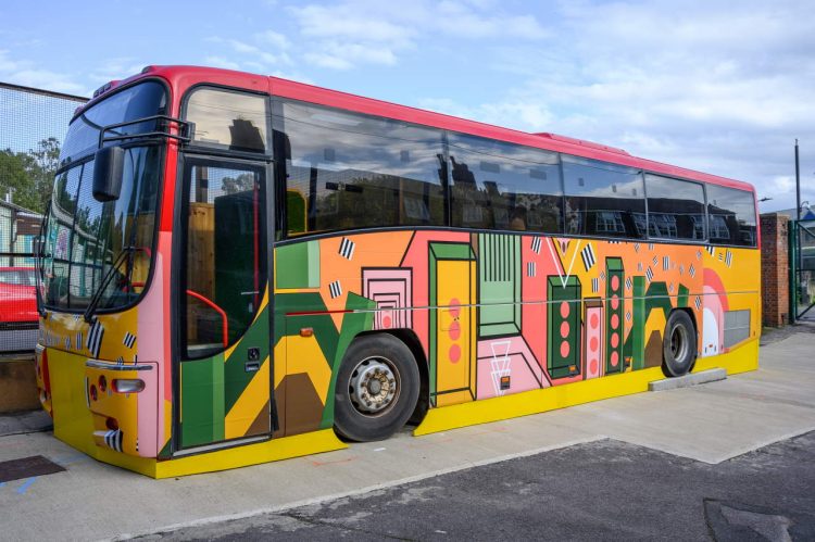 The overhauled bus donated to Old Oak Primary School and Bubble & Squeak Studios, for the children and community to enjoy as an alternative learning environment and community space.