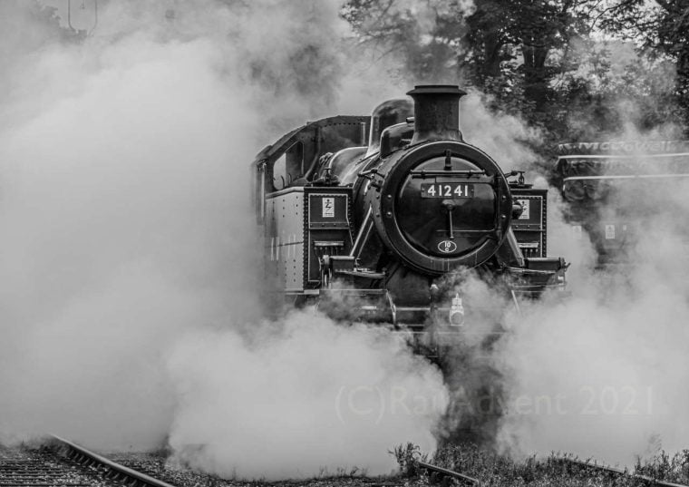 41241 steams out of Haworth MPD, Keighley and Worth Valley Railway
